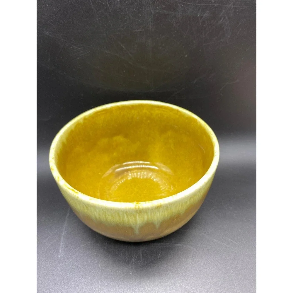 California Pottery USA J8 Gold Drip Glaze Bowl California‎ Lava 1960's